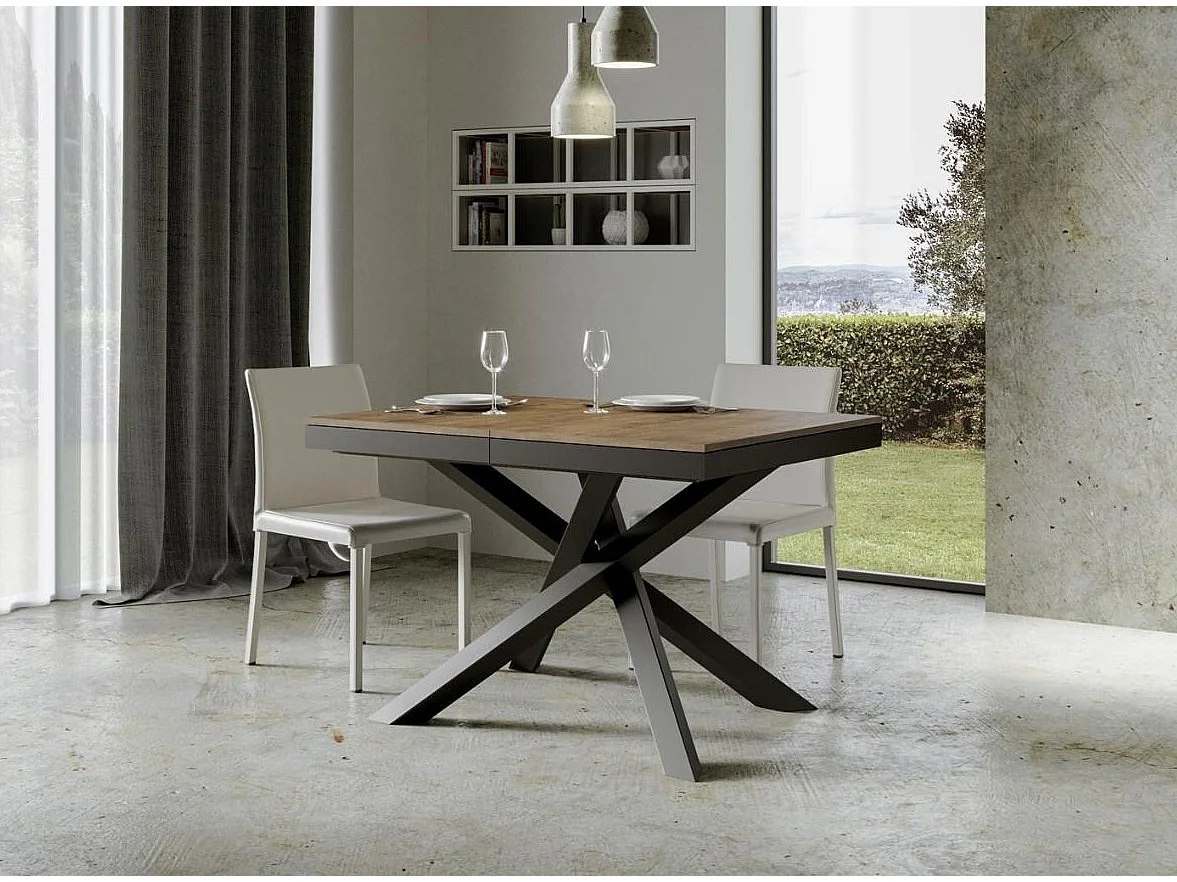 Petite table extensible bois foncé et cadre anthracite 120-224cm Klass