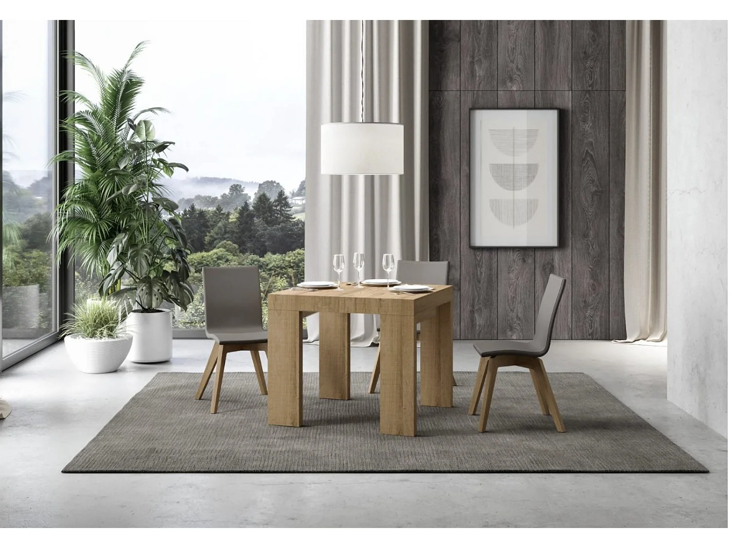 Mesa extensible cuadrada pequeña 90x90/246 cm Ribo-Color Natural