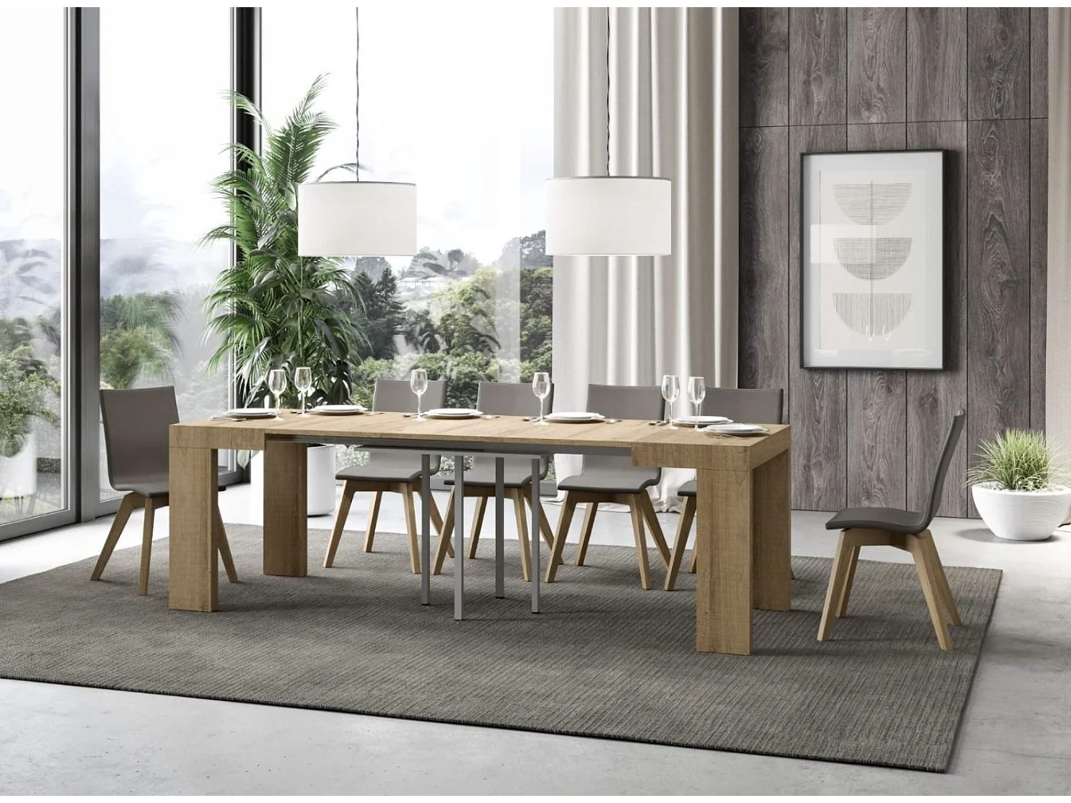 Kleine vierkante uitschuifbare tafel 90 tot 246 cm licht hout Ribo