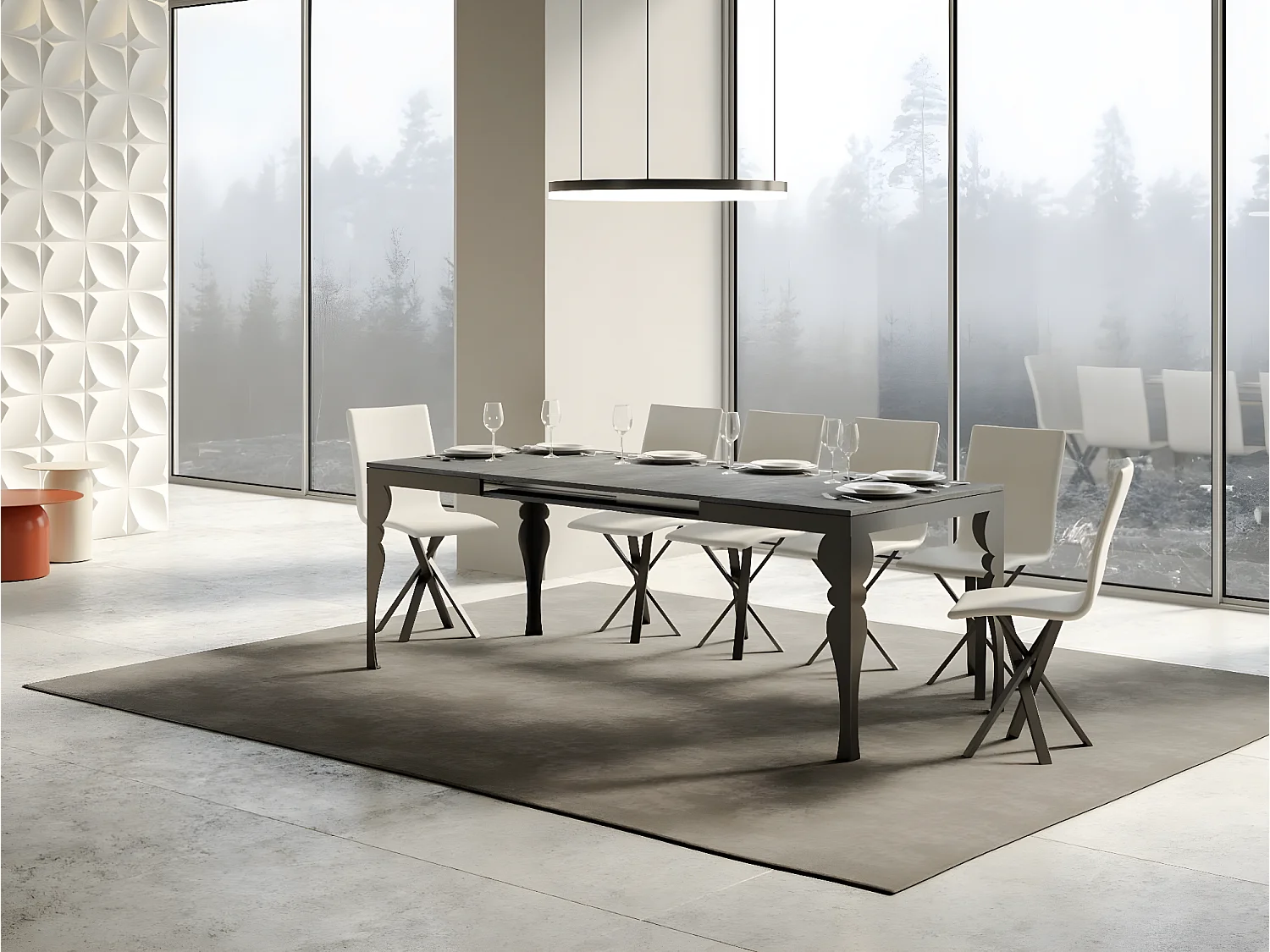 Table extensible 6 à 12 places L 160 à 264cm gris ciment et pieds gris foncé Patone