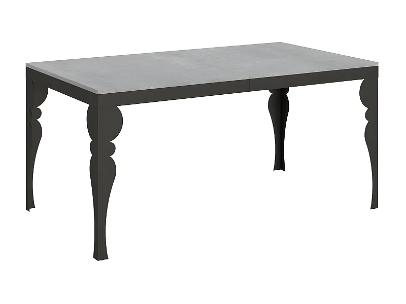 Table extensible 6 à 12 places L 160 à 264cm gris ciment et pieds gris foncé Patone