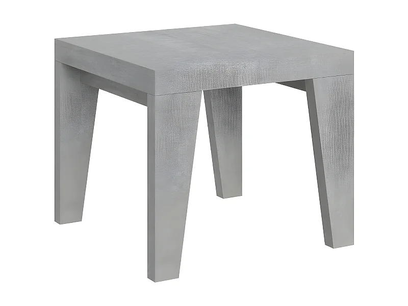 Mesa extensible cuadrada pequeña 90x90/246 cm Naxo-Color Gris cemento-Base y soporte con ruedas-3 alargaderas finas