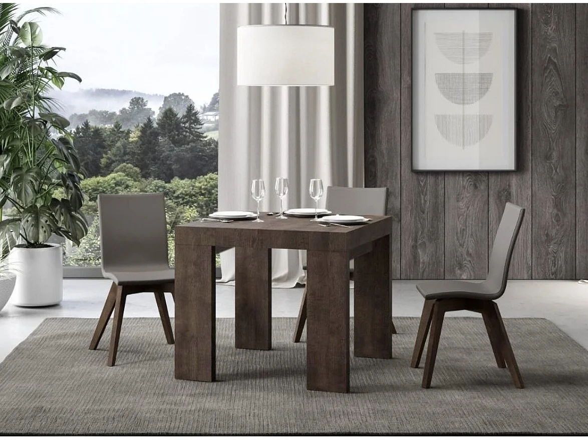 Petite table carrée extensible 90 à 246cm bois marron Ribo