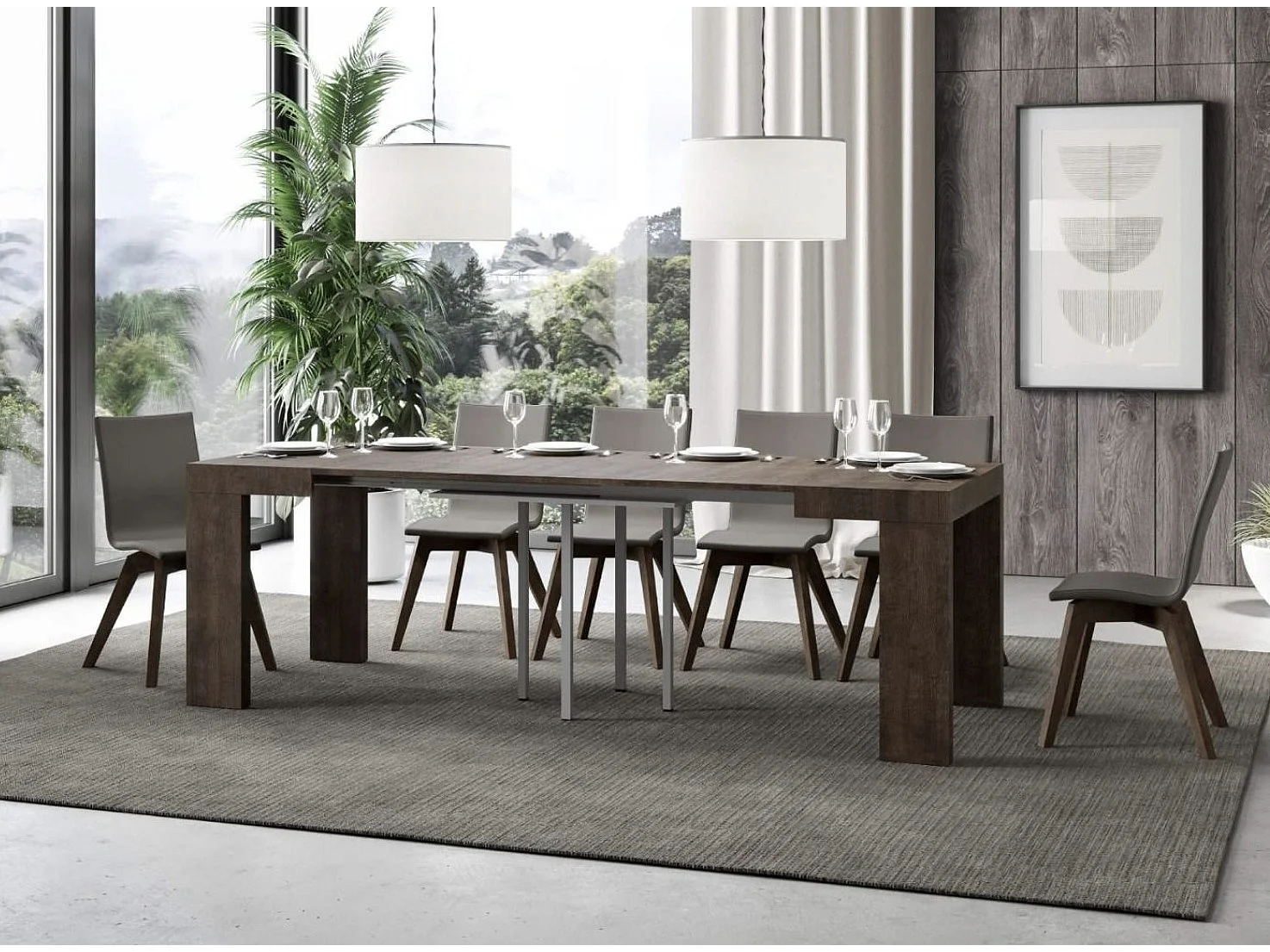 Petite table carrée extensible 90 à 246cm bois marron Ribo