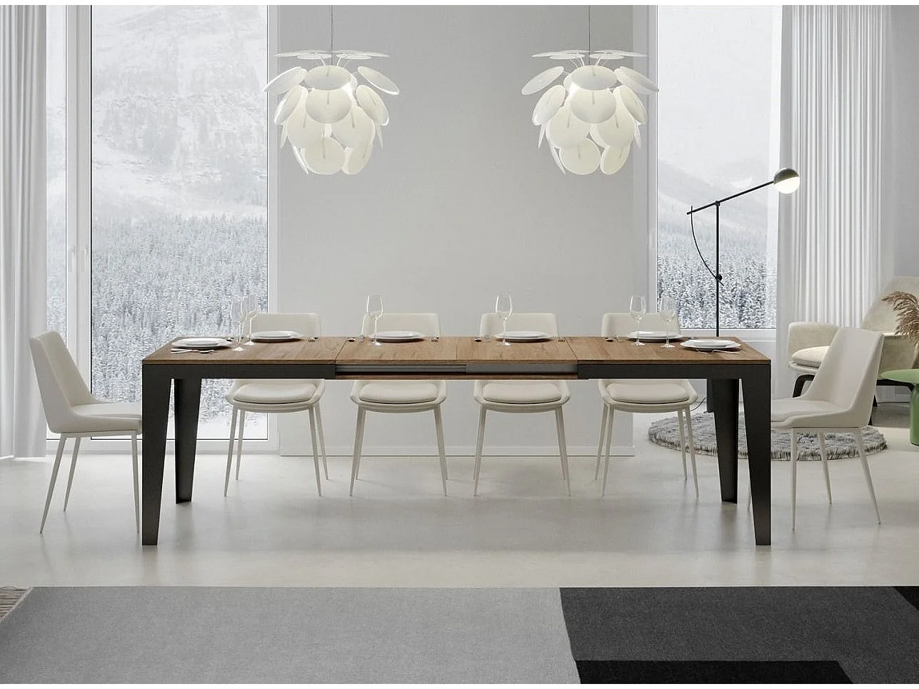 Mesa de comedor extensible evolución Flavio-Color Natural-Ancho extensible