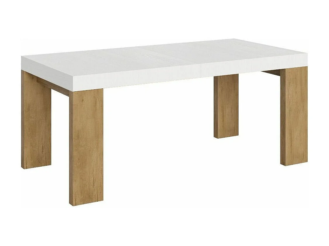Table rectangulaire extensible blanche et bois clair 180 à 440cm Ribo-Support 4 pieds