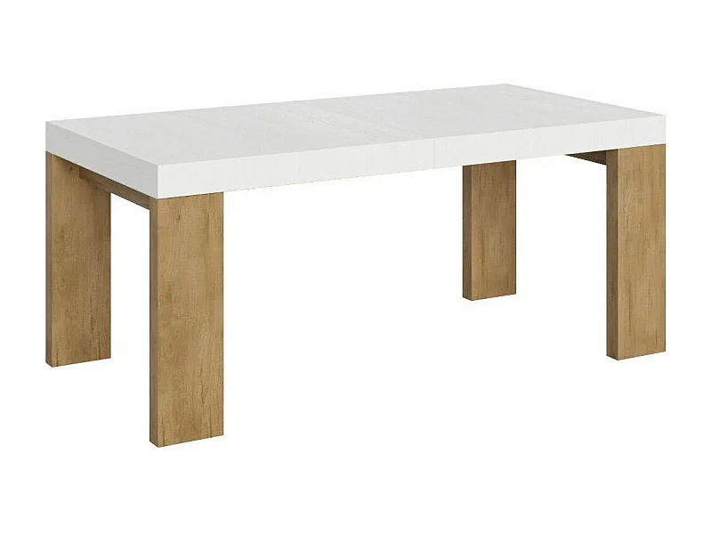 Table rectangulaire extensible blanche et bois clair 180 à 440cm Ribo-Support 4 pieds