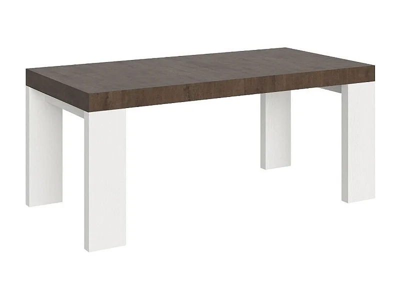 Table rectangulaire extensible bois noyer et blanc 180 à 440cm Ribo-Pied et support sur roulettes