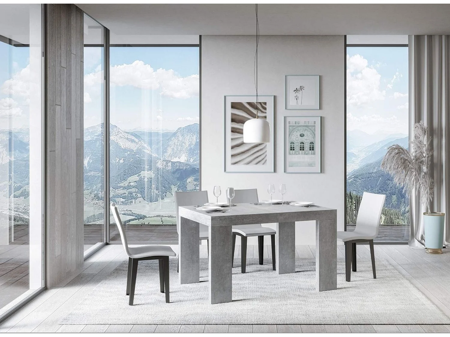 Table rectangulaire extensible 130 à 234cm gris béton Ribo-Support 4 pieds