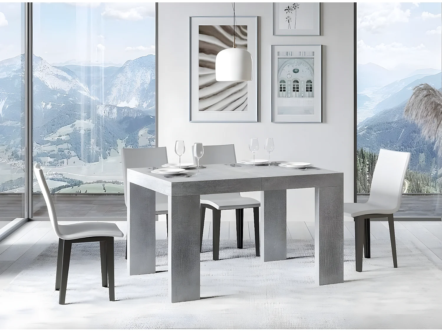 Table rectangulaire extensible 130 à 234cm gris béton Ribo-Support 4 pieds