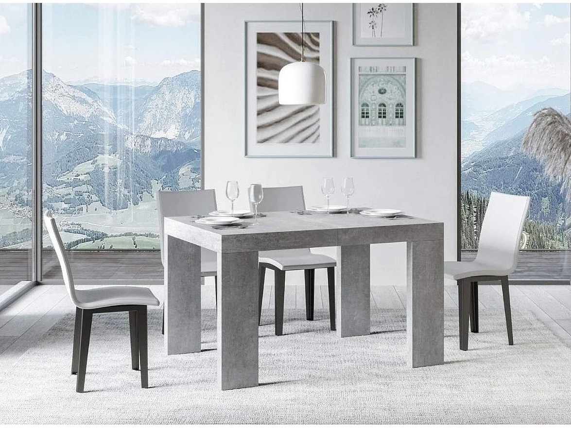 Table rectangulaire extensible 130 à 234cm gris béton Ribo-Support 4 pieds
