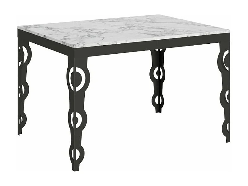 Table rectangulaire extensible 6 à 16 personnes L 120 à 380cm blanc effet marbre et cadre métal anthracite Zakary