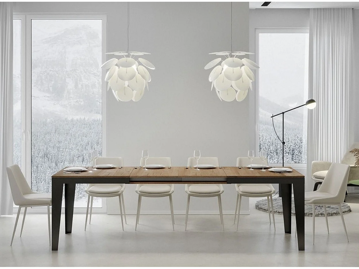 Mesa de comedor extensible evolución Flavio-Color Natural-Ancho extensible