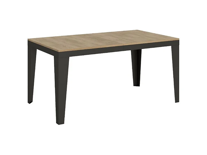 Table rectangulaire extensible 6 à 20 places L 180 à 440cm chêne clair et pieds acier gris foncé Flavien