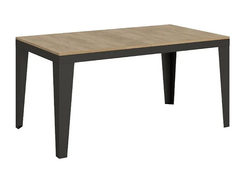 Table rectangulaire extensible 6 à 20 places L 180 à 440cm chêne clair et pieds acier gris foncé Flavien