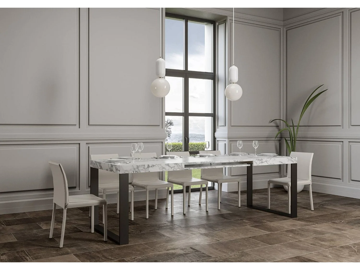 Table extensible 160 à 264cm blanc et pieds métal anthracite Tiroz