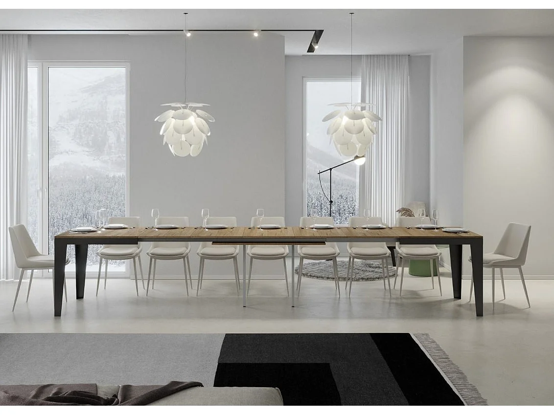 Mesa de comedor extensible evolución Flavio-Color Natural-Ancho extensible