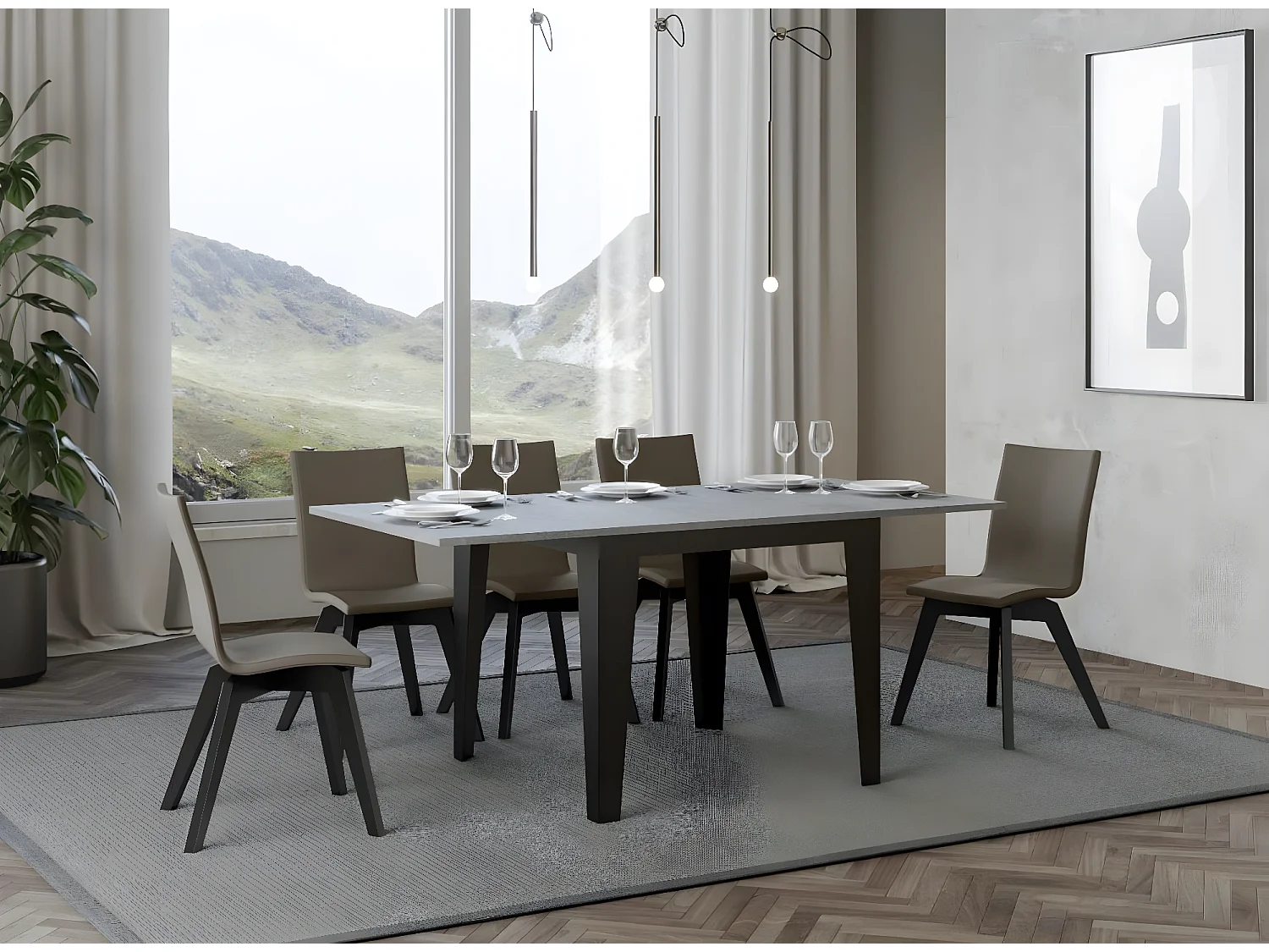 Vierkante uitschuifbare tafel 4 tot 6 plaatsen L 90 tot 180 cm betongrijs hout en antraciet metalen poten Librio