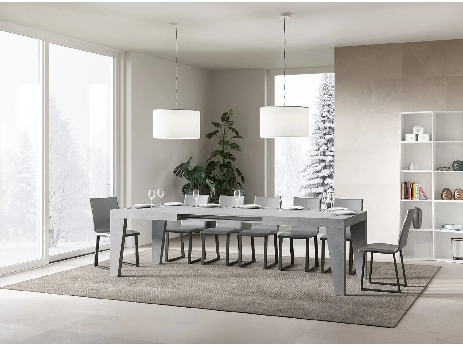 Table rectangulaire extensible 8 à 14 personnes L 180 à 284cm gris béton Naxo