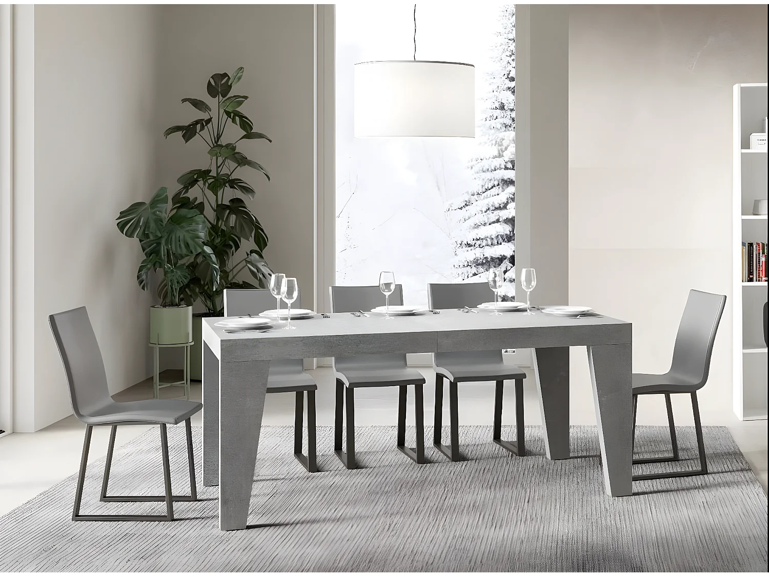 Table rectangulaire extensible 8 à 14 personnes L 180 à 284cm gris béton Naxo