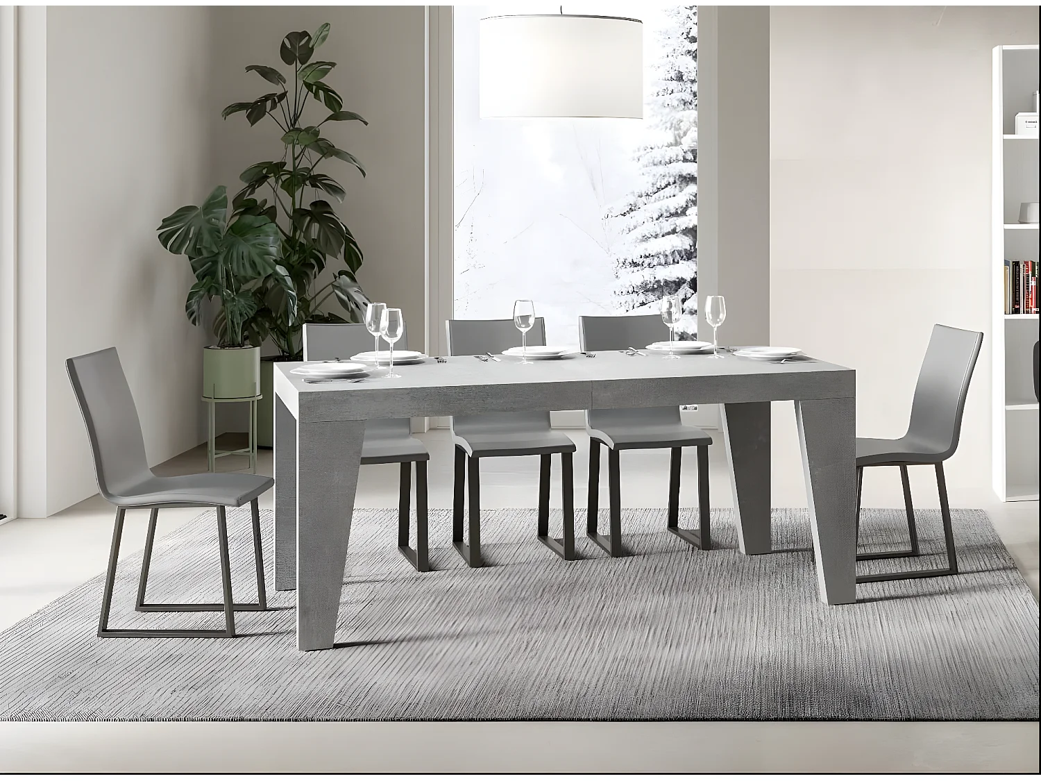 Rechthoekige uitschuifbare tafel voor 8 tot 14 personen L 180 tot 284 cm betongrijs Naxo