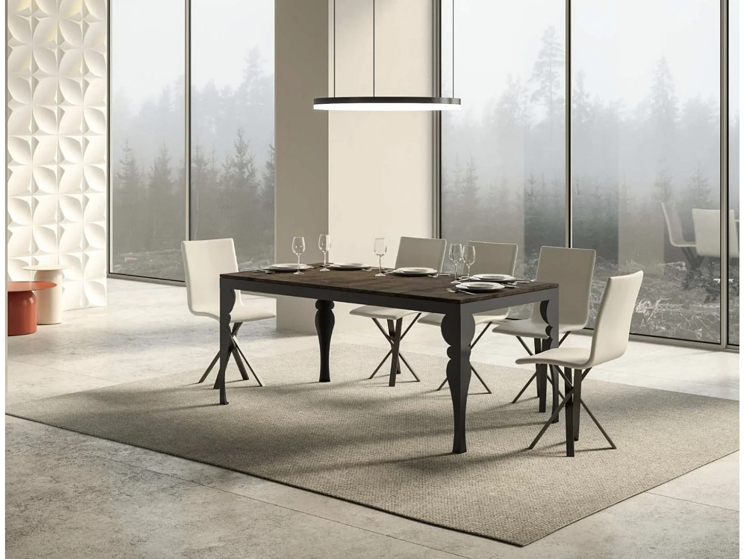 Table extensible 6 à 20 places L 160 à 420cm marron et pieds gris foncé Patone