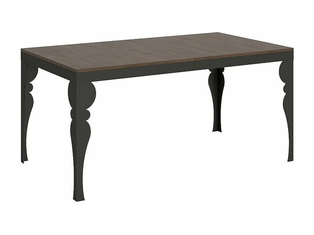 Mesa extensible con patas de acero antracita, estilo oriental Torza evolución-Color Marrón-Soporte 2 pies-Ancho extensible