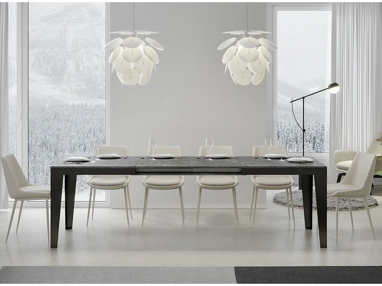 Mesa de comedor extensible evolución Flavio-Color Gris cemento-Ancho extensible