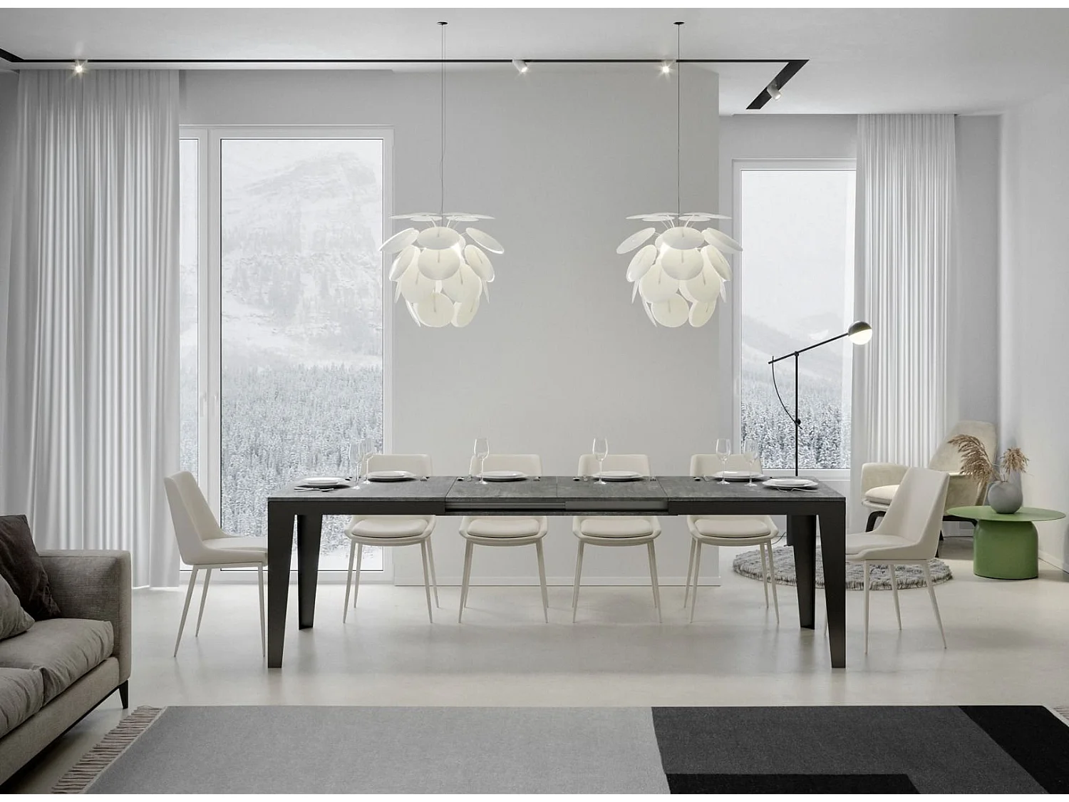 Mesa de comedor extensible evolución Flavio-Color Gris cemento-Ancho extensible