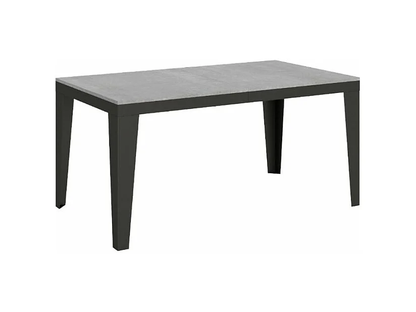 Table rectangulaire extensible 6 à 20 places L 160 à 420cm gris effet béton et pieds acier gris foncé Flavien