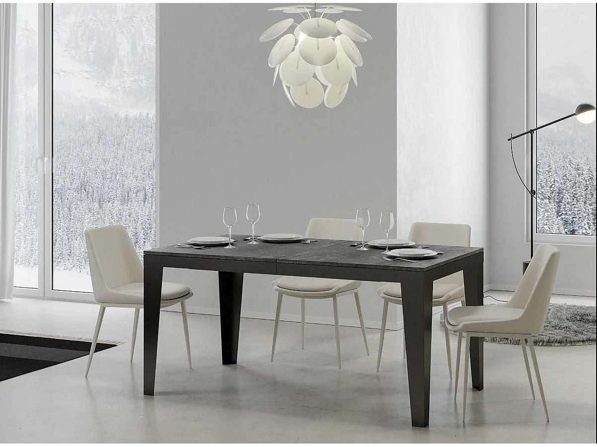 Table rectangulaire extensible 6 à 20 places L 160 à 420cm gris effet béton et pieds acier gris foncé Flavien