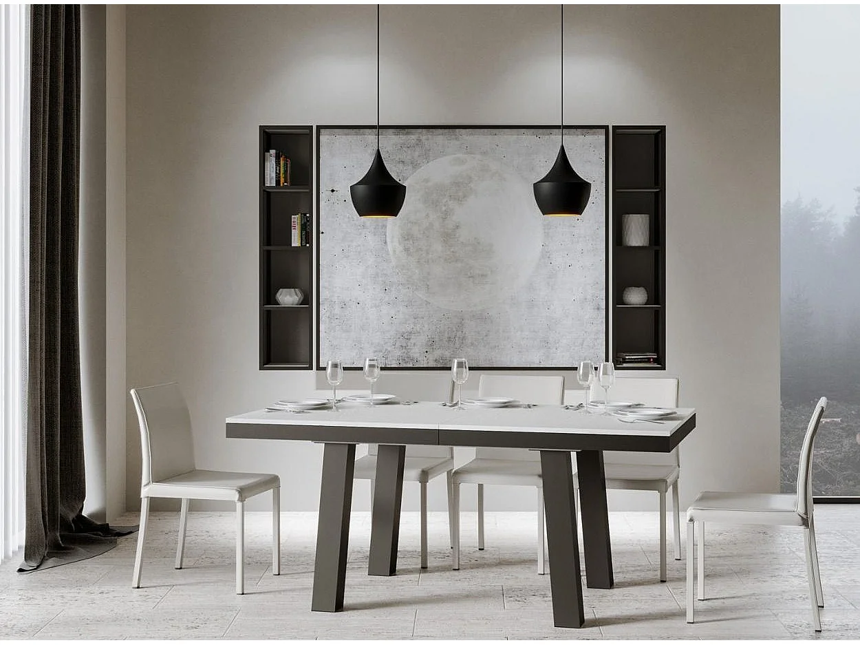 Mesa extensible Bidy de 6 a 20 plazas L 160 a 420 cm estructura de metal blanco y antracita