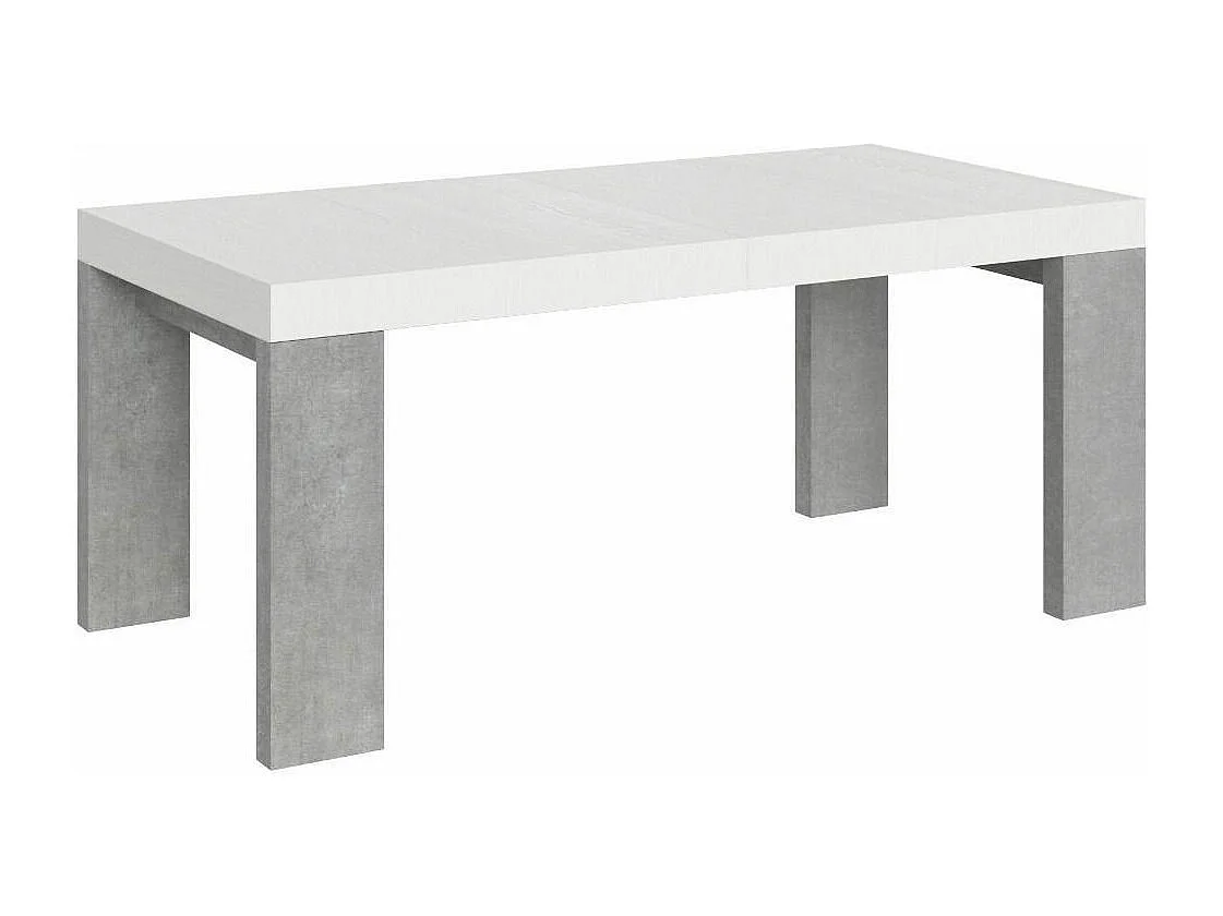 Table rectangulaire extensible blanche et gris béton 180 à 440cm Ribo-Support 4 pieds