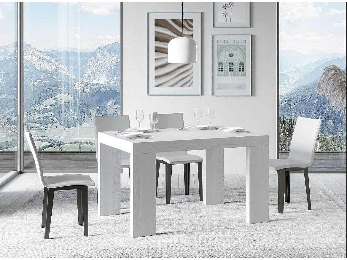 Rechthoekige uitschuifbare tafel 130 tot 390 cm wit Ribo-Voet en steun op zwenkwielen