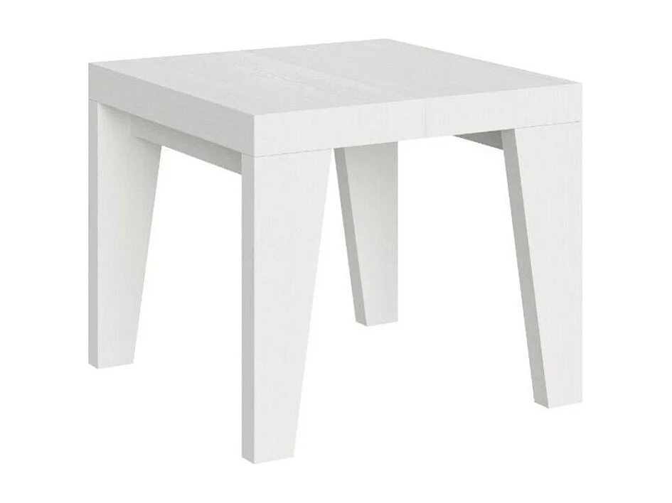 Mesa extensible cuadrada pequeña 90x90/246 cm Naxo-Color Blanco-Soporte 4 pies-3 alargaderas finas