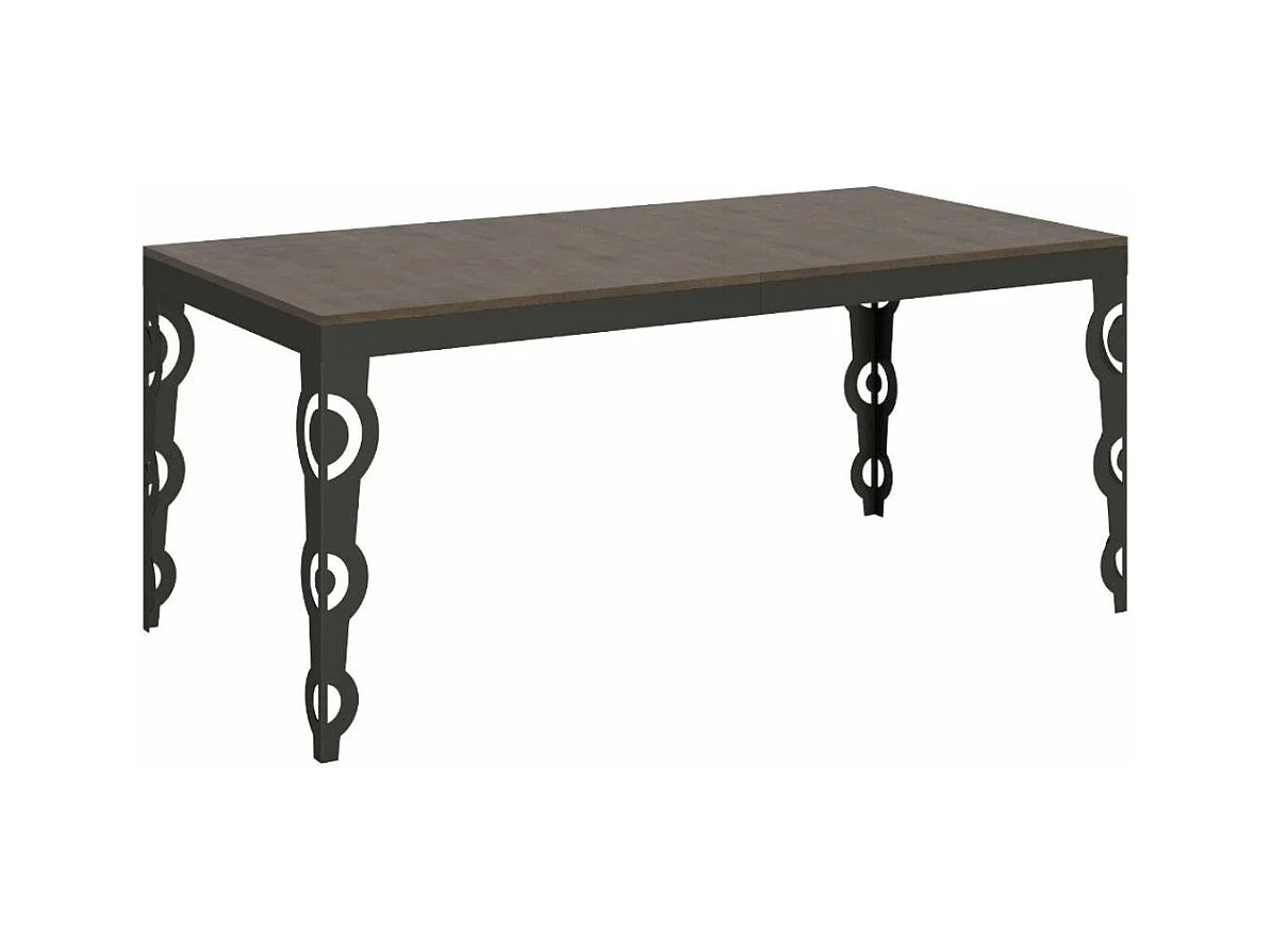 Table rectangulaire extensible orientale 6 à 20 personnes L 180 à 440cm bois foncé et cadre métal anthracite Zakary