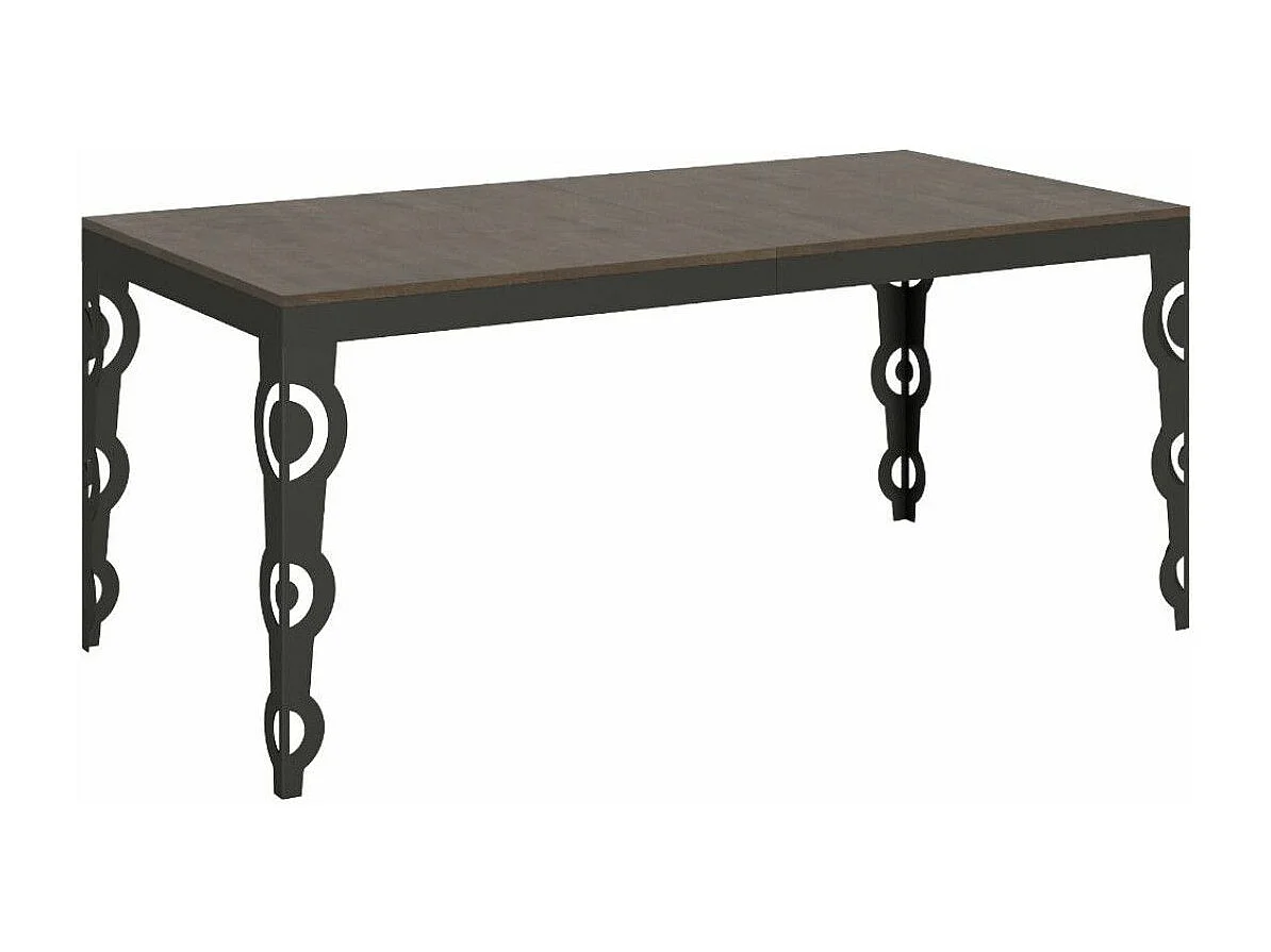 Table rectangulaire extensible orientale 6 à 20 personnes L 180 à 440cm bois foncé et cadre métal anthracite Zakary