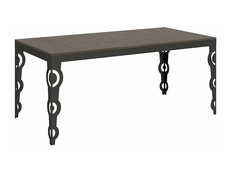 Table rectangulaire extensible orientale 6 à 20 personnes L 180 à 440cm bois foncé et cadre métal anthracite Zakary