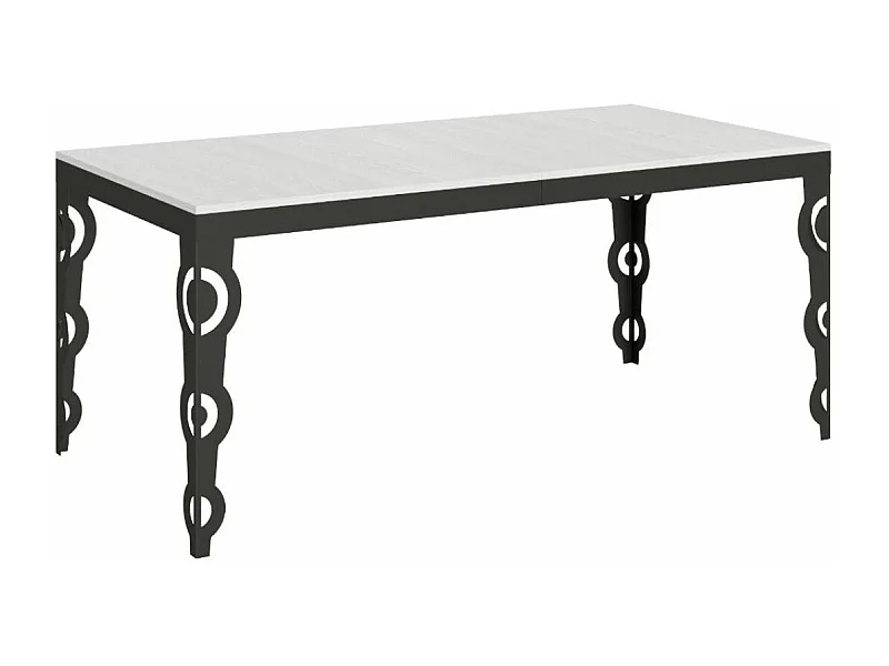 Table rectangulaire extensible orientale 6 à 20 personnes L 180 à 440cm blanc et cadre métal anthracite Zakary