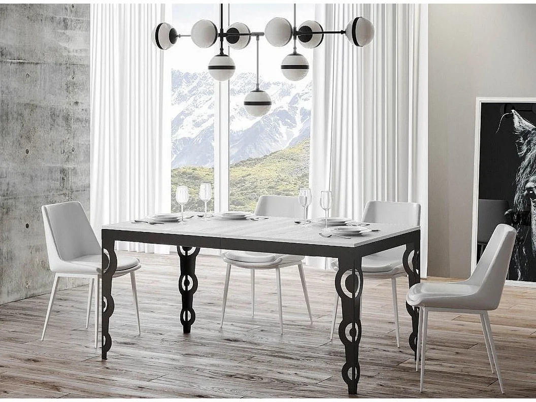 Mesa oriental extensible rectangular para 6 a 20 personas L 180 a 440 cm estructura de metal blanco y antracita Zakary