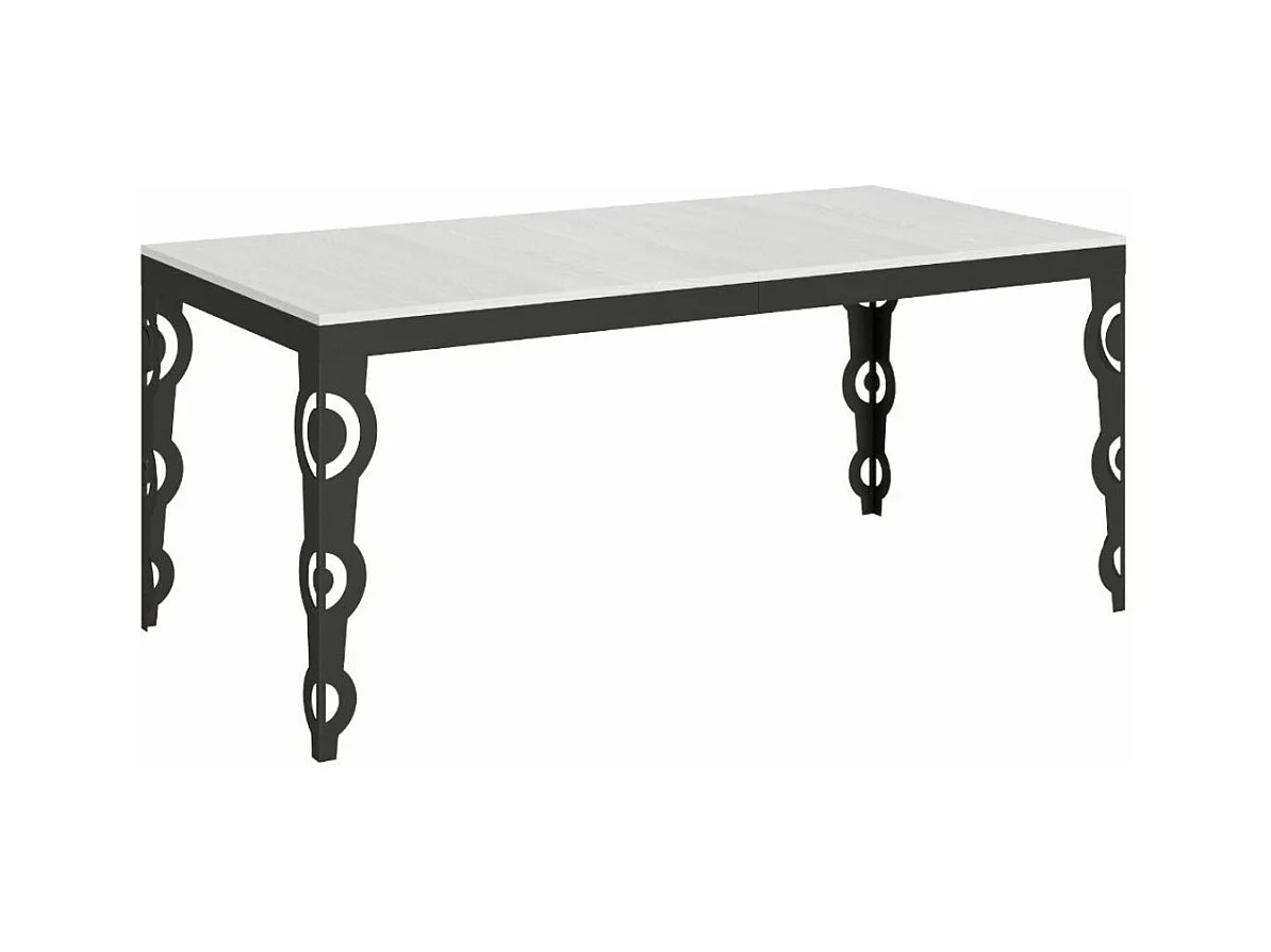 Table rectangulaire extensible orientale 6 à 20 personnes L 180 à 440cm blanc et cadre métal anthracite Zakary