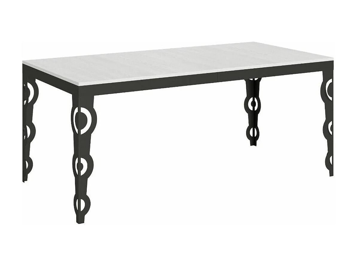 Table rectangulaire extensible orientale 6 à 20 personnes L 180 à 440cm blanc et cadre métal anthracite Zakary