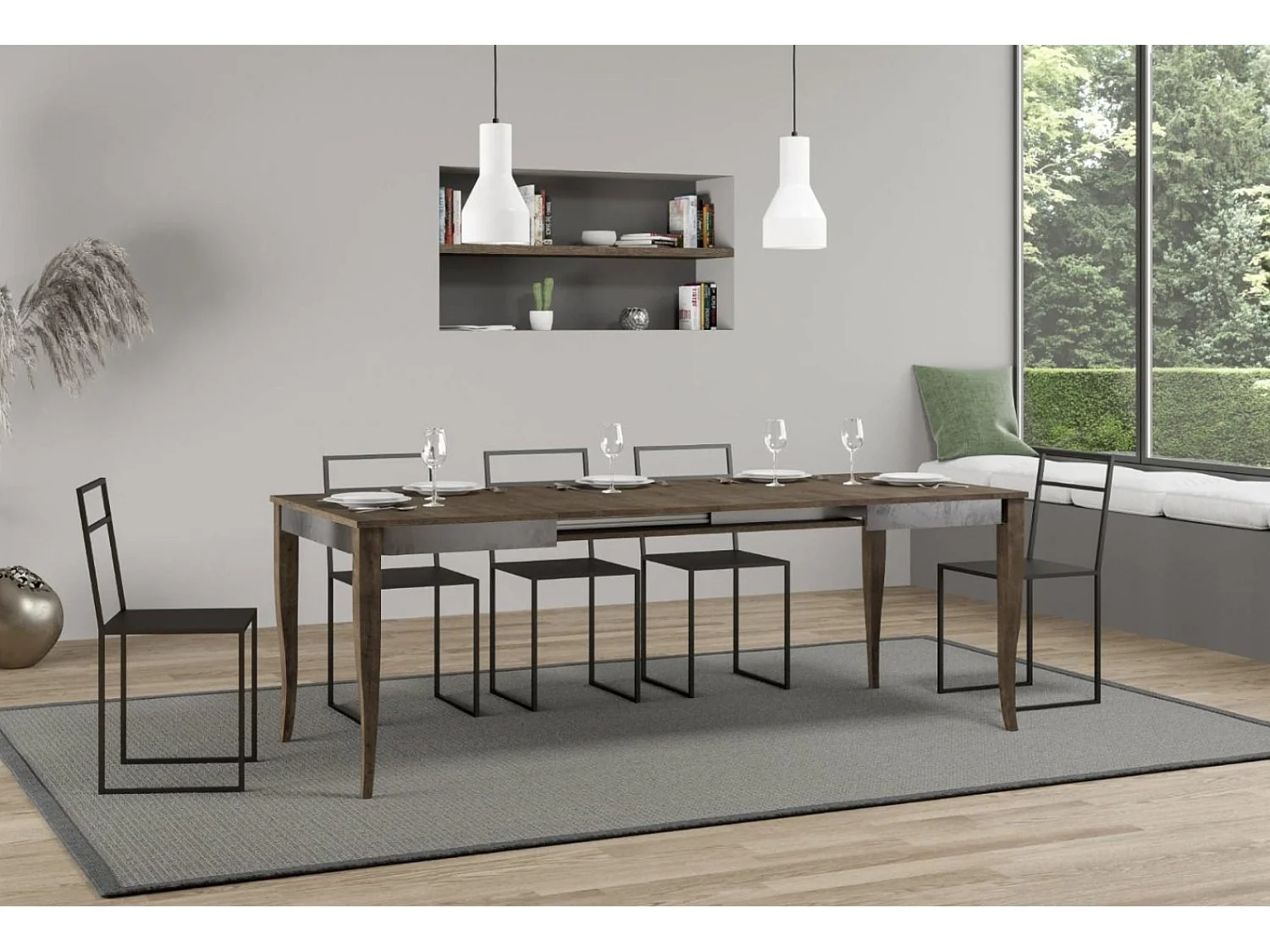 Table extensible 6 à 10 places L 120 à 224cm bois noyer Fixano