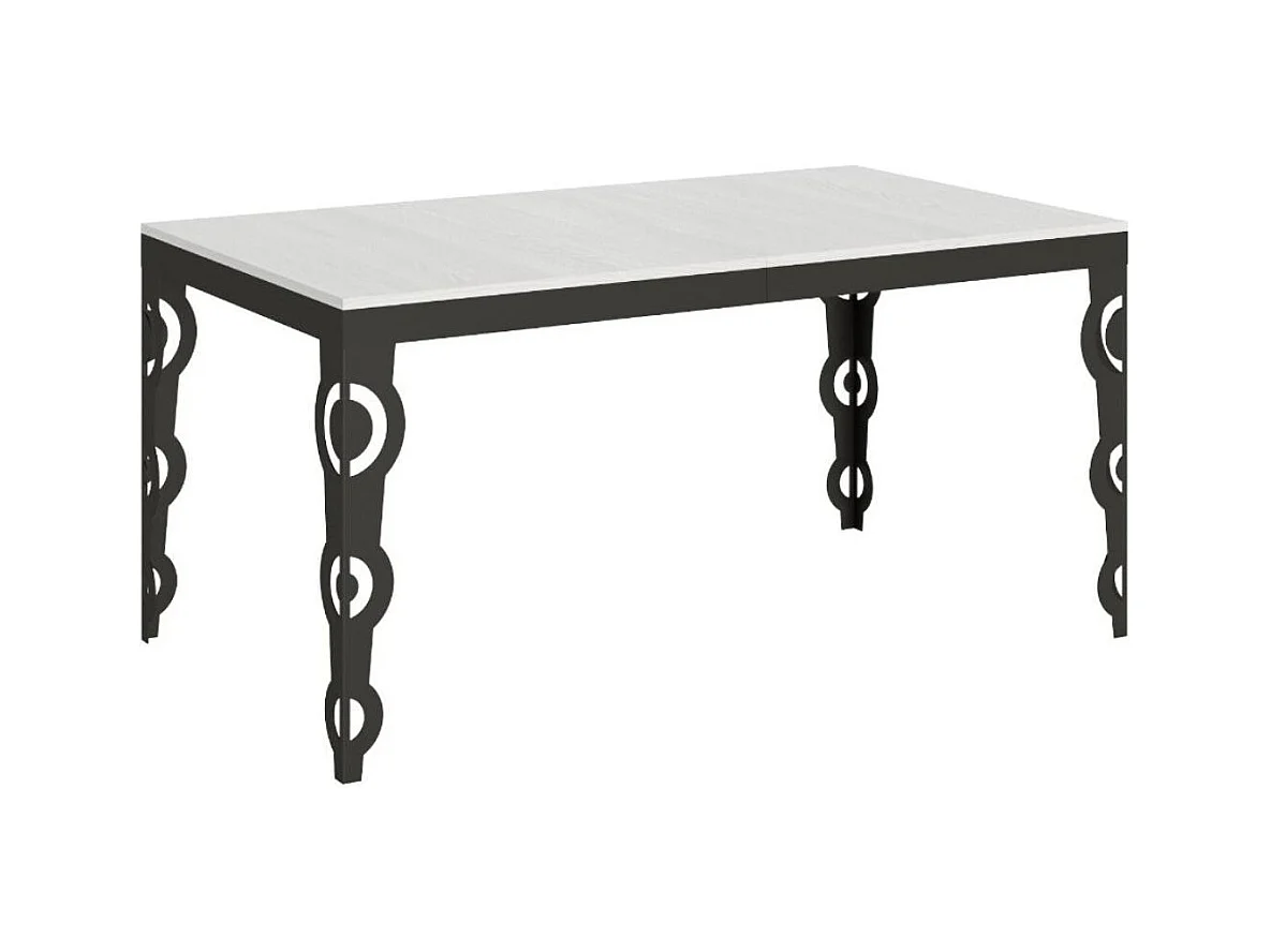 Table rectangulaire extensible orientale 6 à 20 personnes L 160 à 420cm blanc laqué et cadre métal anthracite Zakary