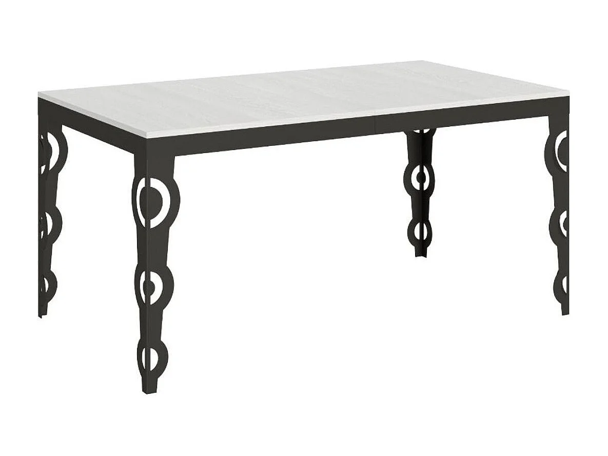 Table rectangulaire extensible orientale 6 à 20 personnes L 160 à 420cm blanc laqué et cadre métal anthracite Zakary