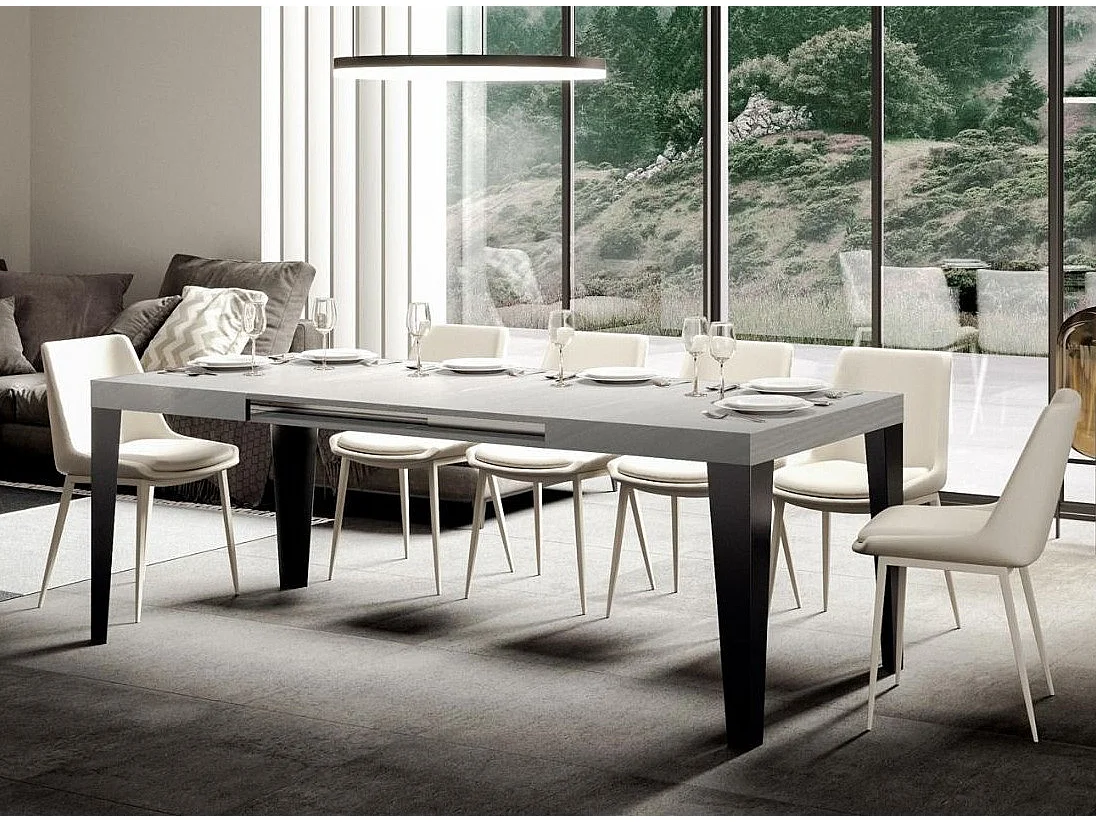 Table rectangulaire extensible 6 à 18 places L 130 à 390cm blanc et pieds métal anthracite Flavio