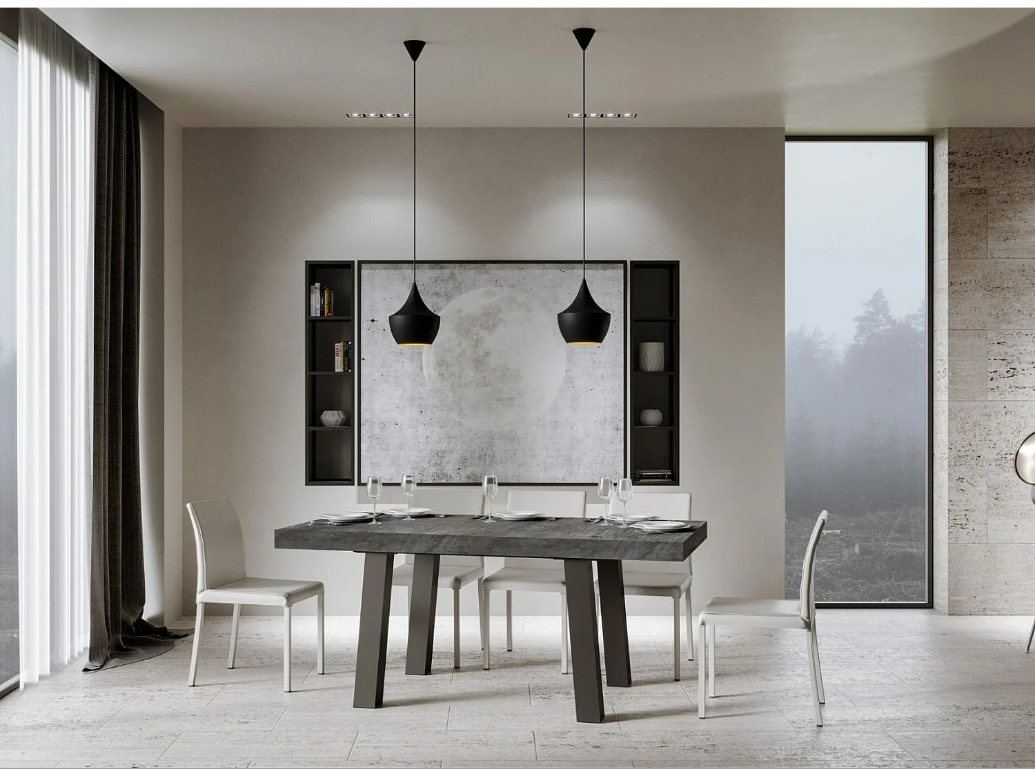 Mesa extensible con patas de acero antracita Bridy-Color Gris cemento-Ancho extensible