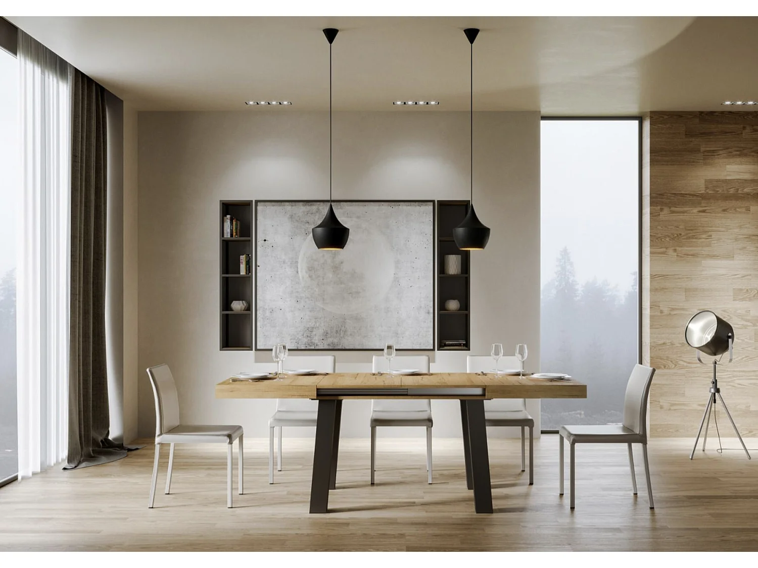 Mesa extensible con patas de acero antracita Bridy-Color Gris cemento-Ancho extensible