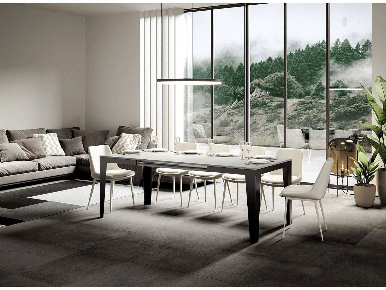 Mesa de comedor extensible evolución Flavio-Color Natural-Ancho extensible