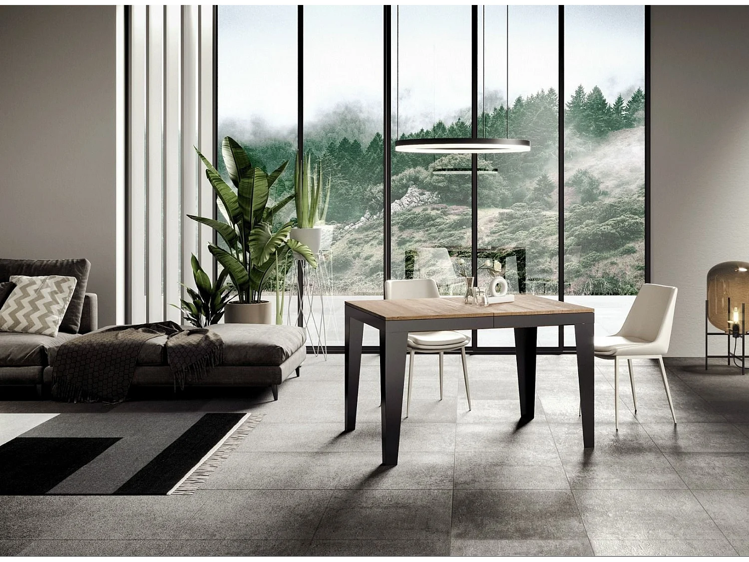 Mesa de comedor extensible evolución Flavio-Color Natural-Ancho extensible